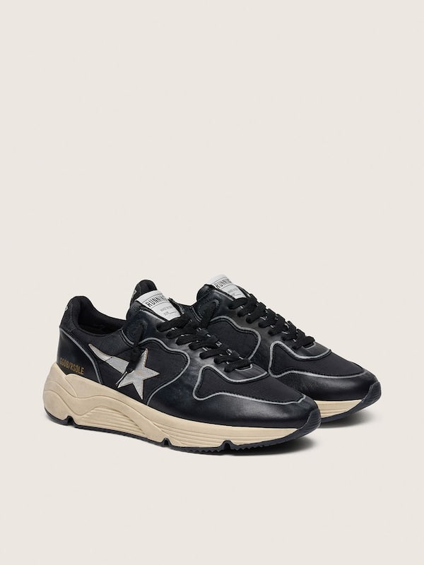 Golden Goose - Women’s Running Sole in black nappa leather and nylon with a silver leather star in 
