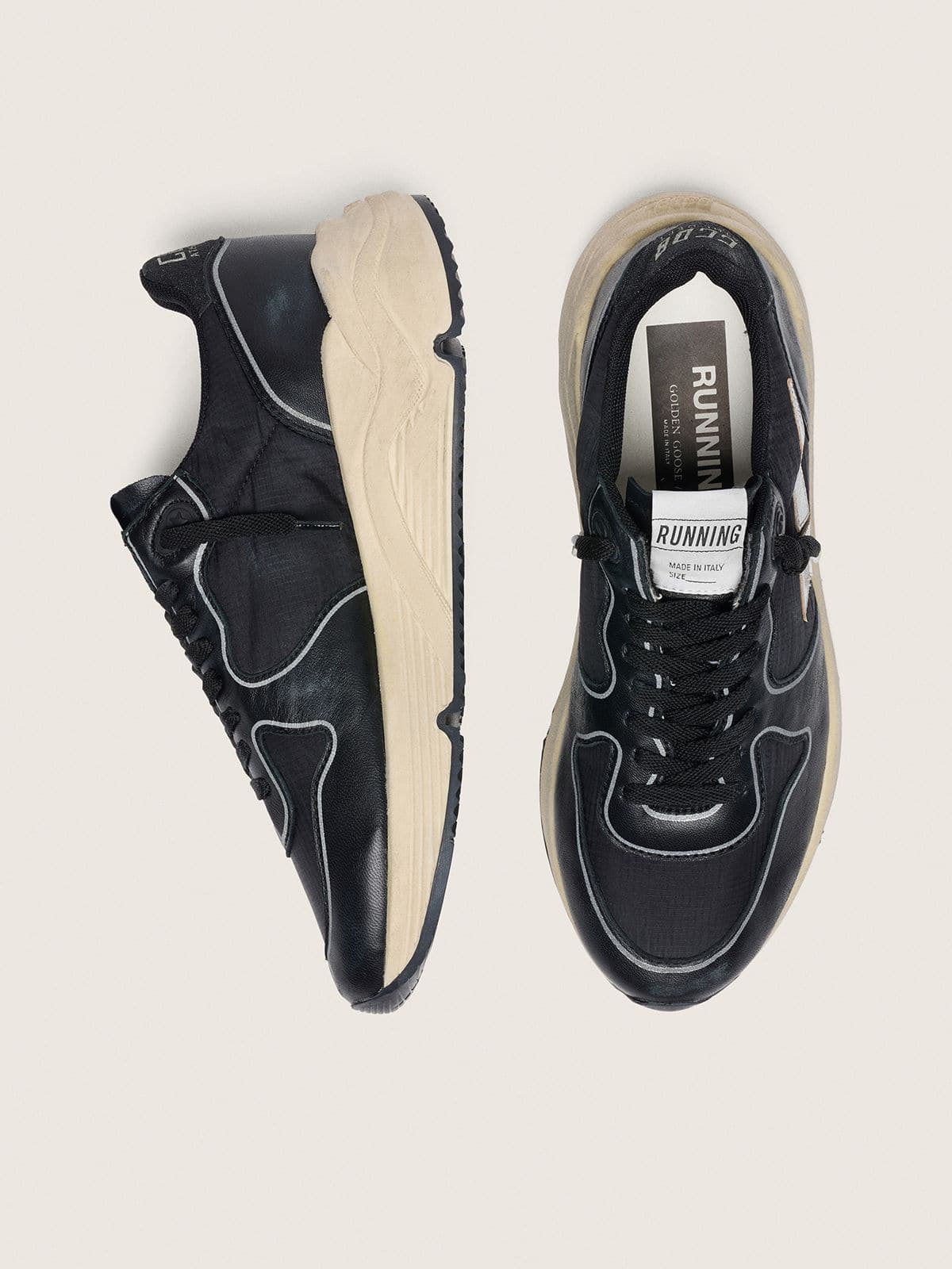 Women's Running Sole in black nappa leather and nylon with a