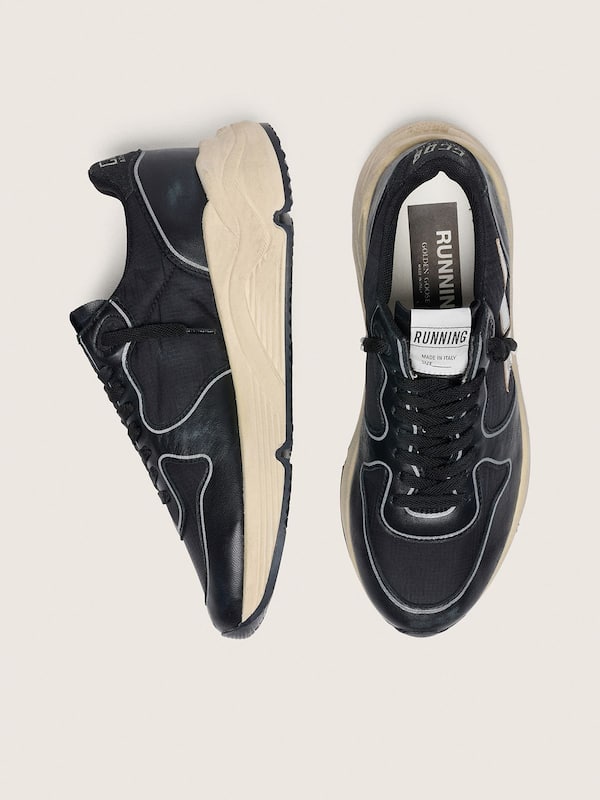 Golden Goose - Women’s Running Sole in black nappa leather and nylon with a silver leather star in 