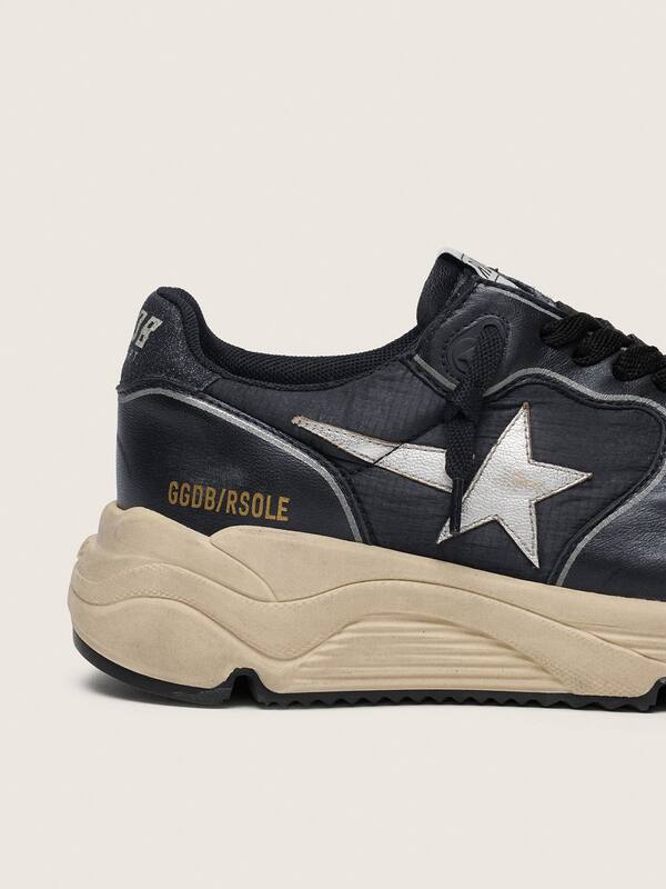 Golden Goose - Women’s Running Sole in black nappa leather and nylon with a silver leather star in 