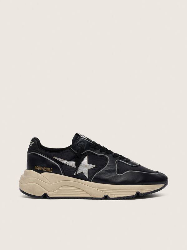 Golden Goose - Women’s Running Sole in black nappa leather and nylon with a silver leather star in 
