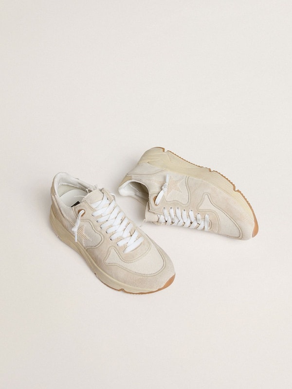 Golden Goose - Women's Running Sole in canvas with beige star and platinum metallic leather heel tab in 