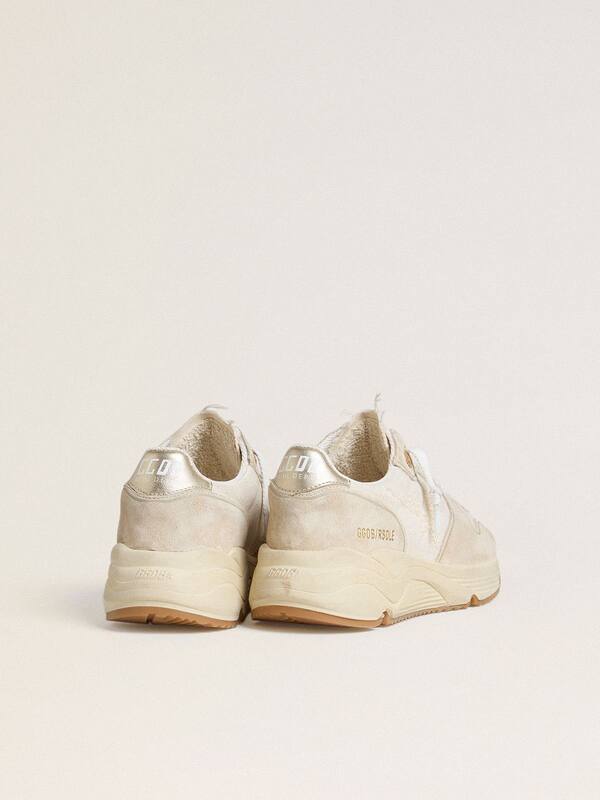 Golden Goose - Women's Running Sole in canvas with beige star and platinum metallic leather heel tab in 