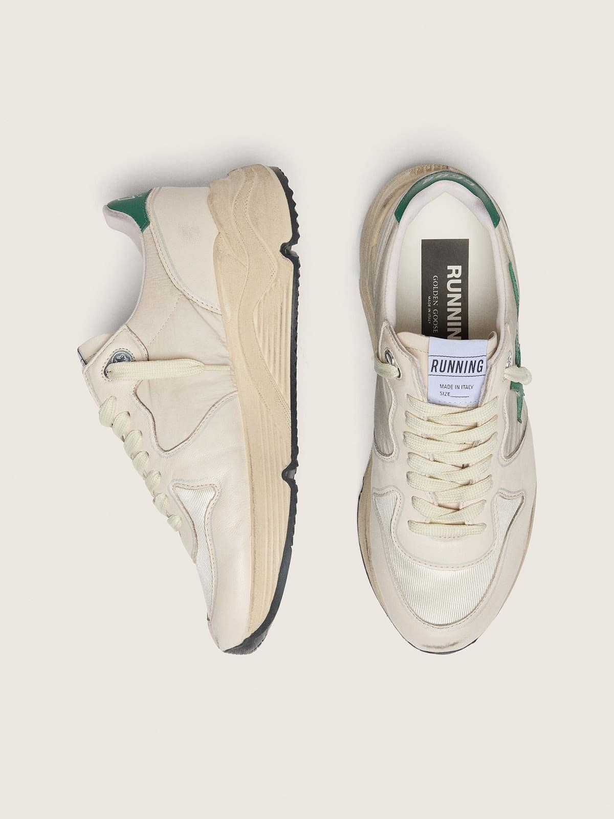 Women&rsquo;s Running Sole in cream nylon and leather with green leather star