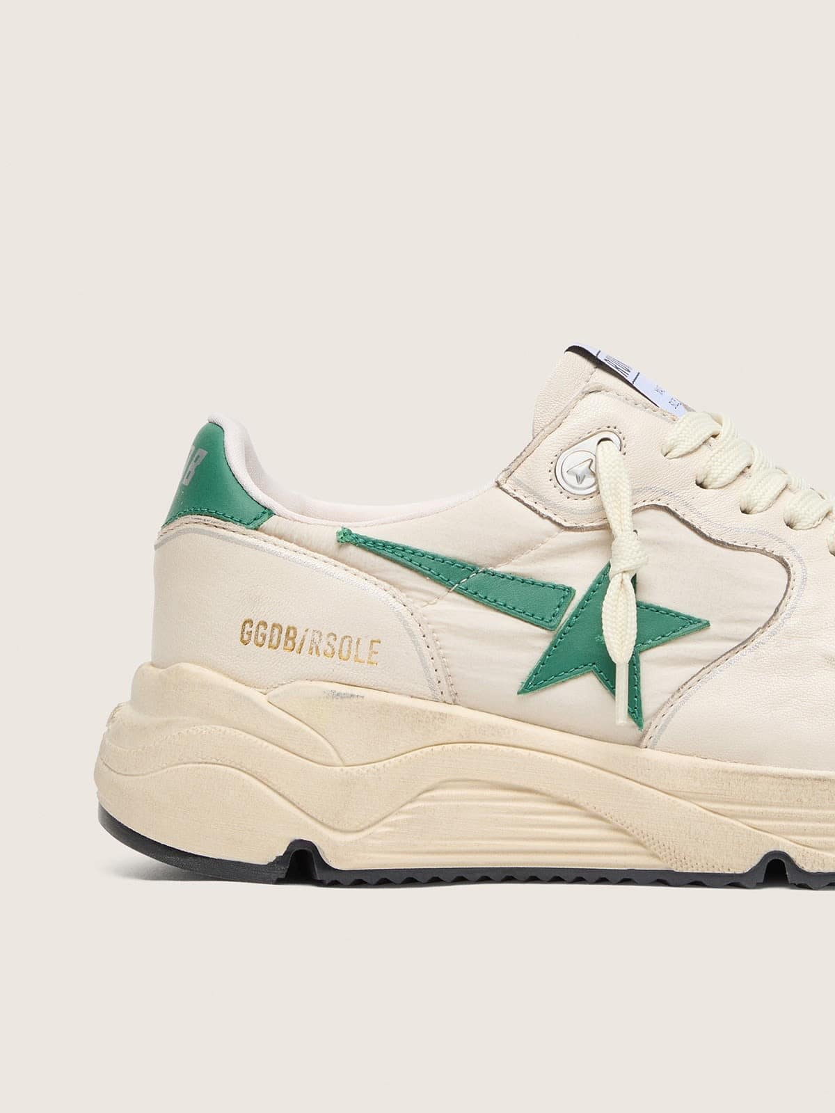Golden Goose - Running Sole donna in nylon e pelle crema con stella in pelle verde in 