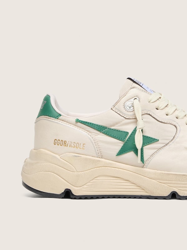 Golden Goose - Running Sole donna in nylon e pelle crema con stella in pelle verde in 