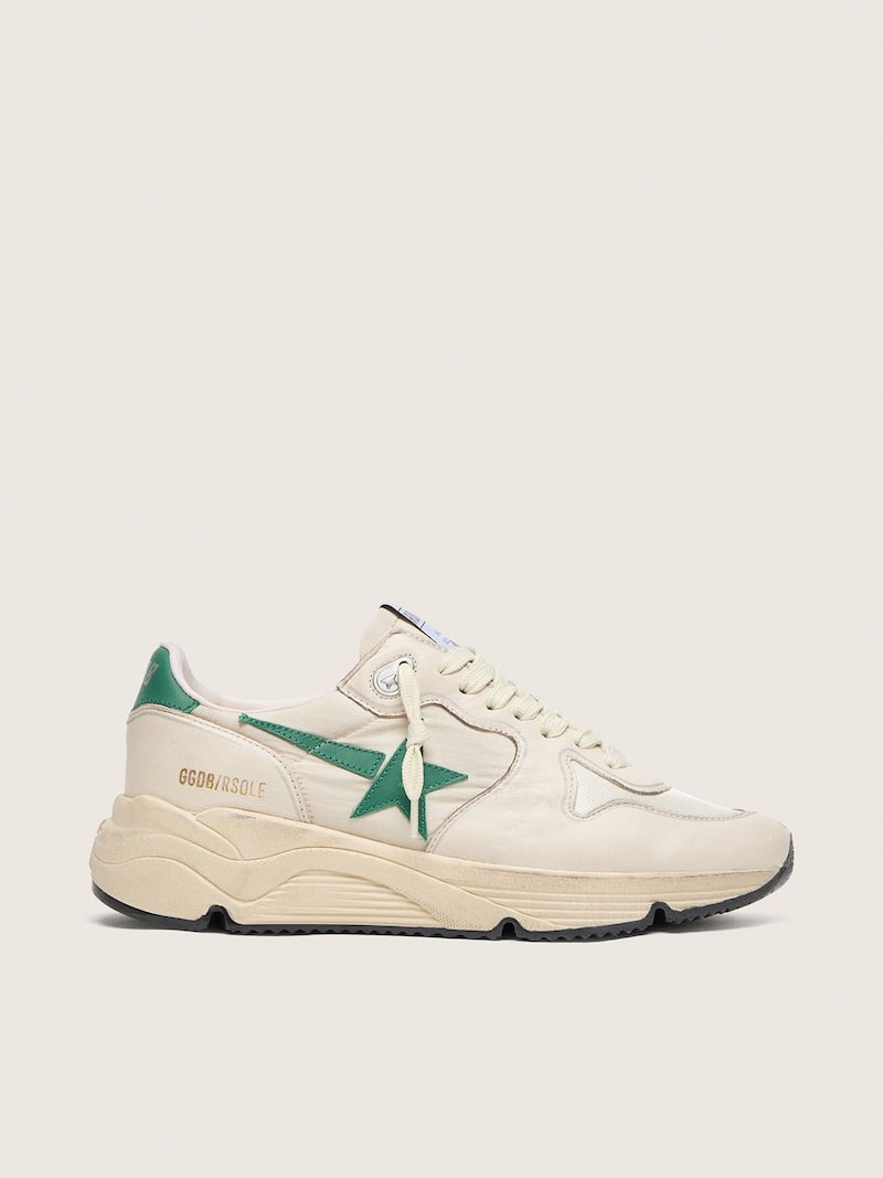 Women&rsquo;s Running Sole in cream nylon and leather with green leather star
