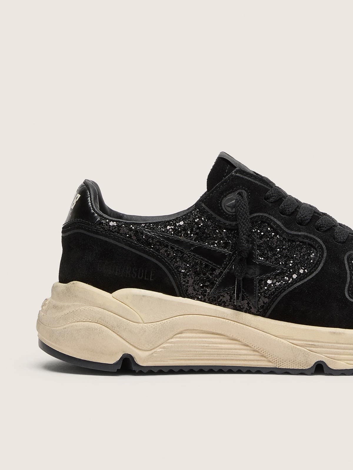 Golden Goose - Running Sole donna in suede e glitter neri con stella ton-sur-ton in 