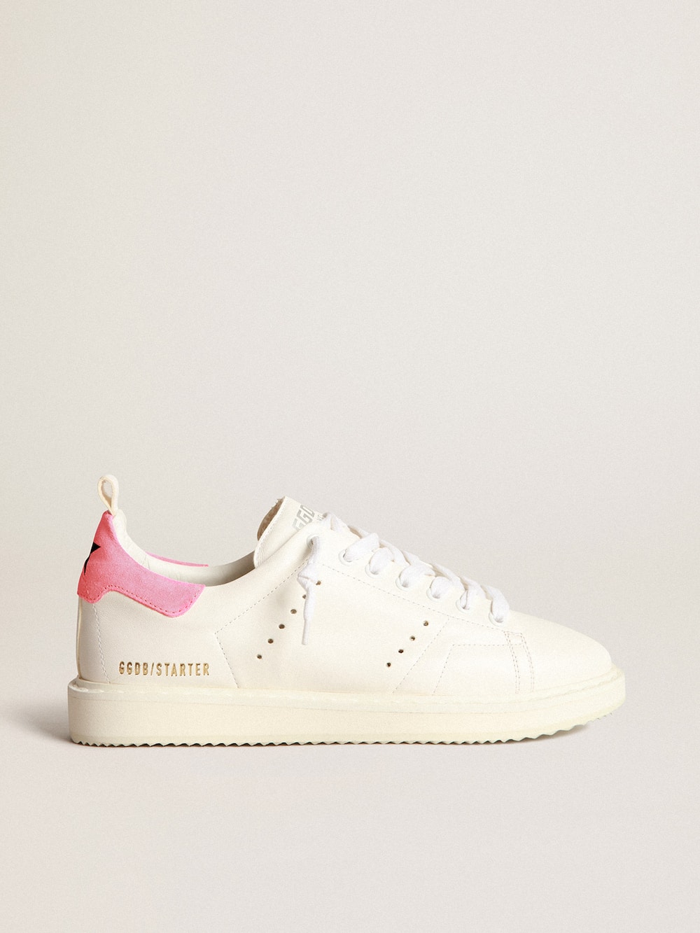 Golden Goose - Sneakers Starter aus weißem Nappaleder mit rosa Rauleder an der Fersenpartie in 