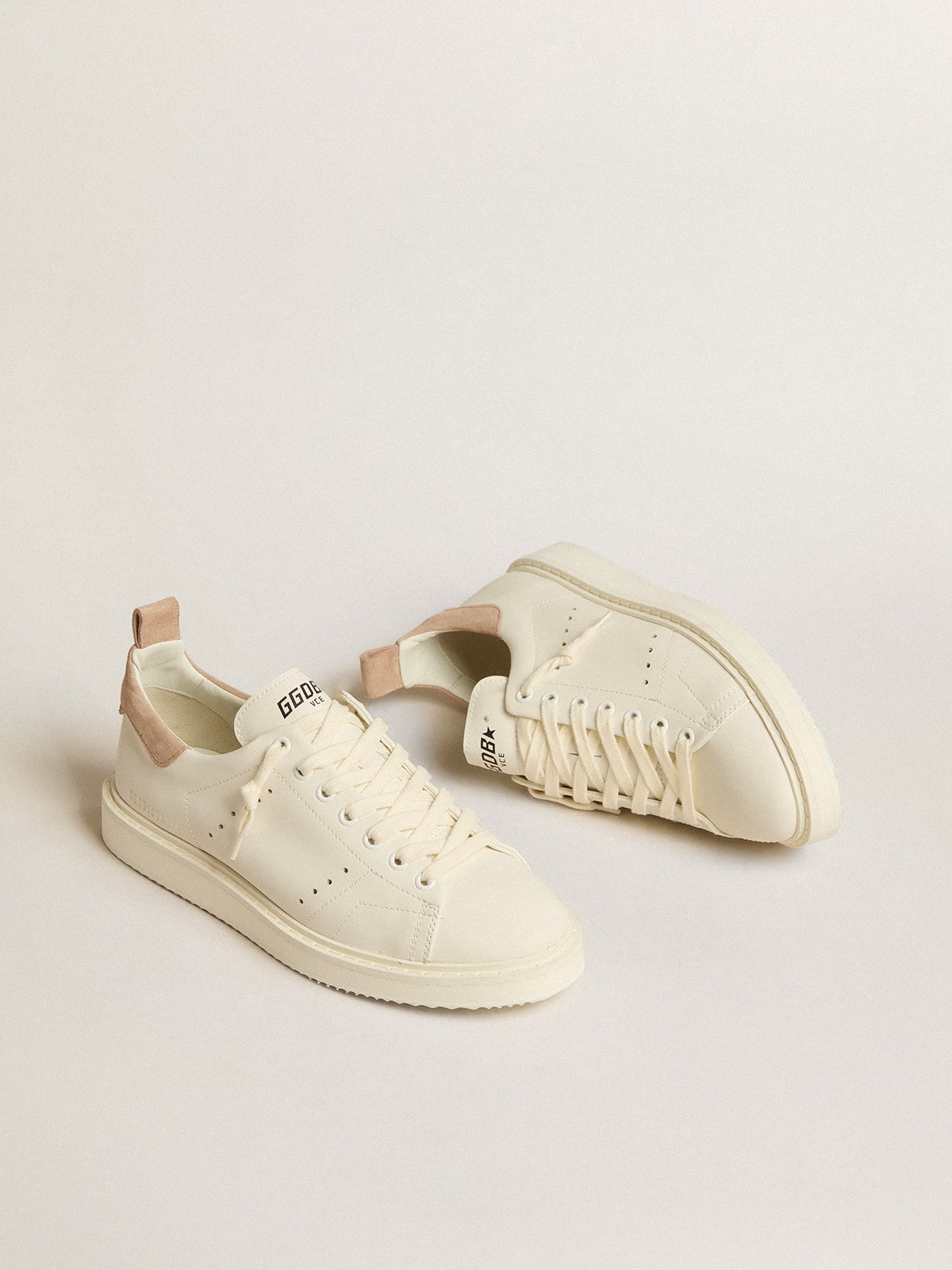 Golden Goose - Women's Starter in white leather with light brown nubuck heel tab in 