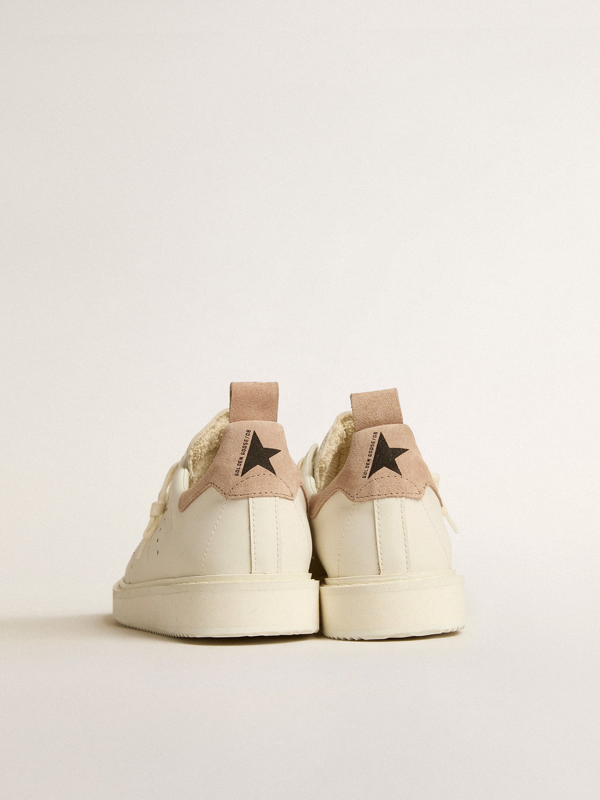 Golden Goose - Starter Donna in pelle bianca con talloncino in nabuk marrone chiaro in 