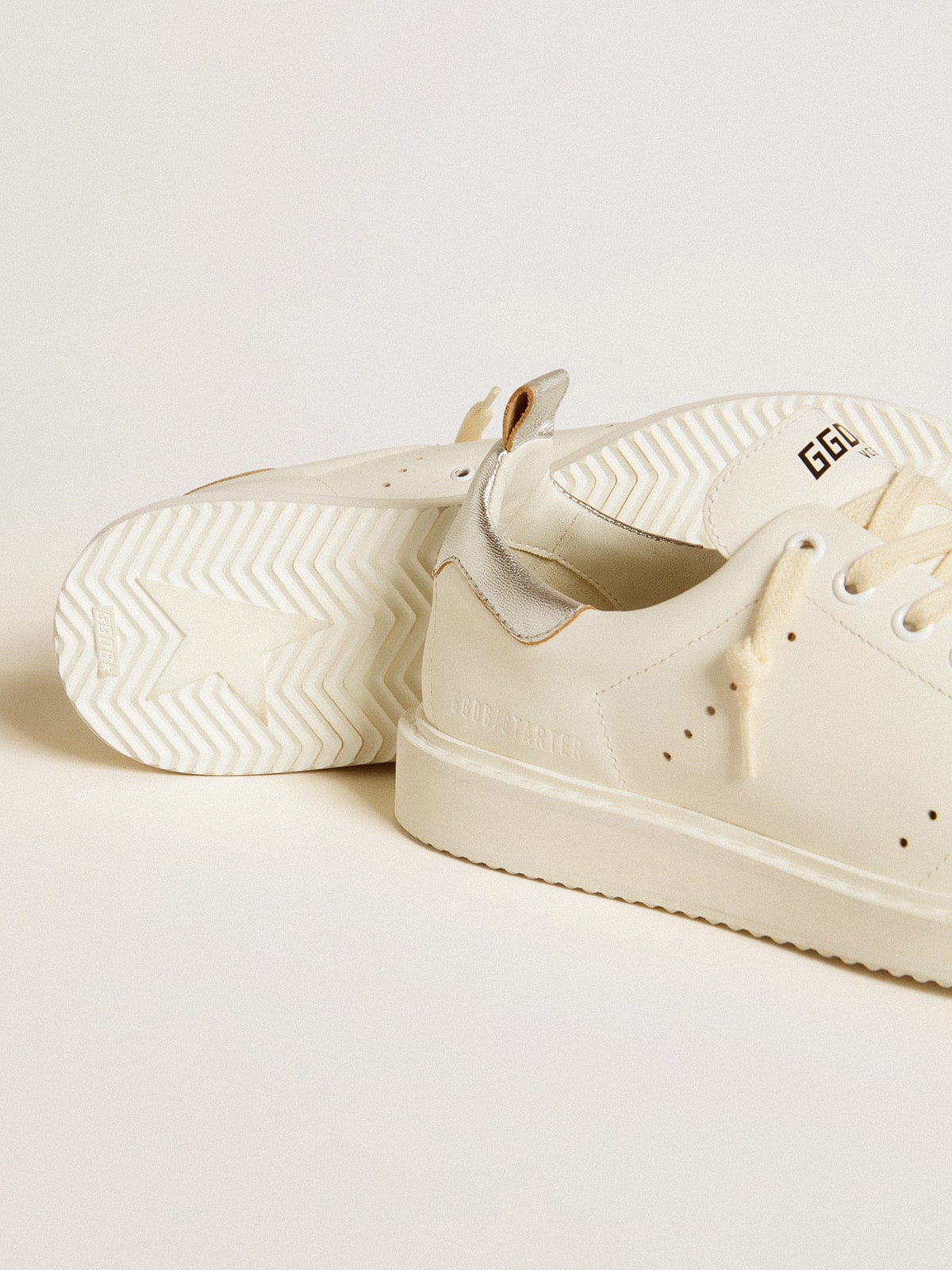 Golden Goose - Women's Starter LTD in white leather with silver metallic leather heel tab in 