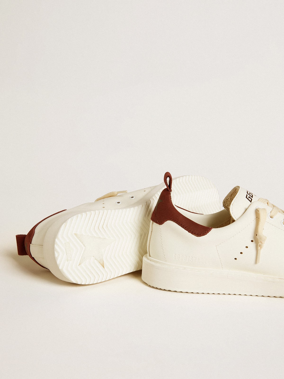 Golden Goose - Women's Starter in white leather with burgundy nubuck heel tab in 