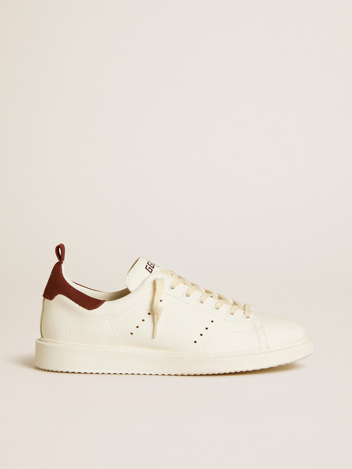 Golden Goose - Women's Starter in white leather with burgundy nubuck heel tab in 