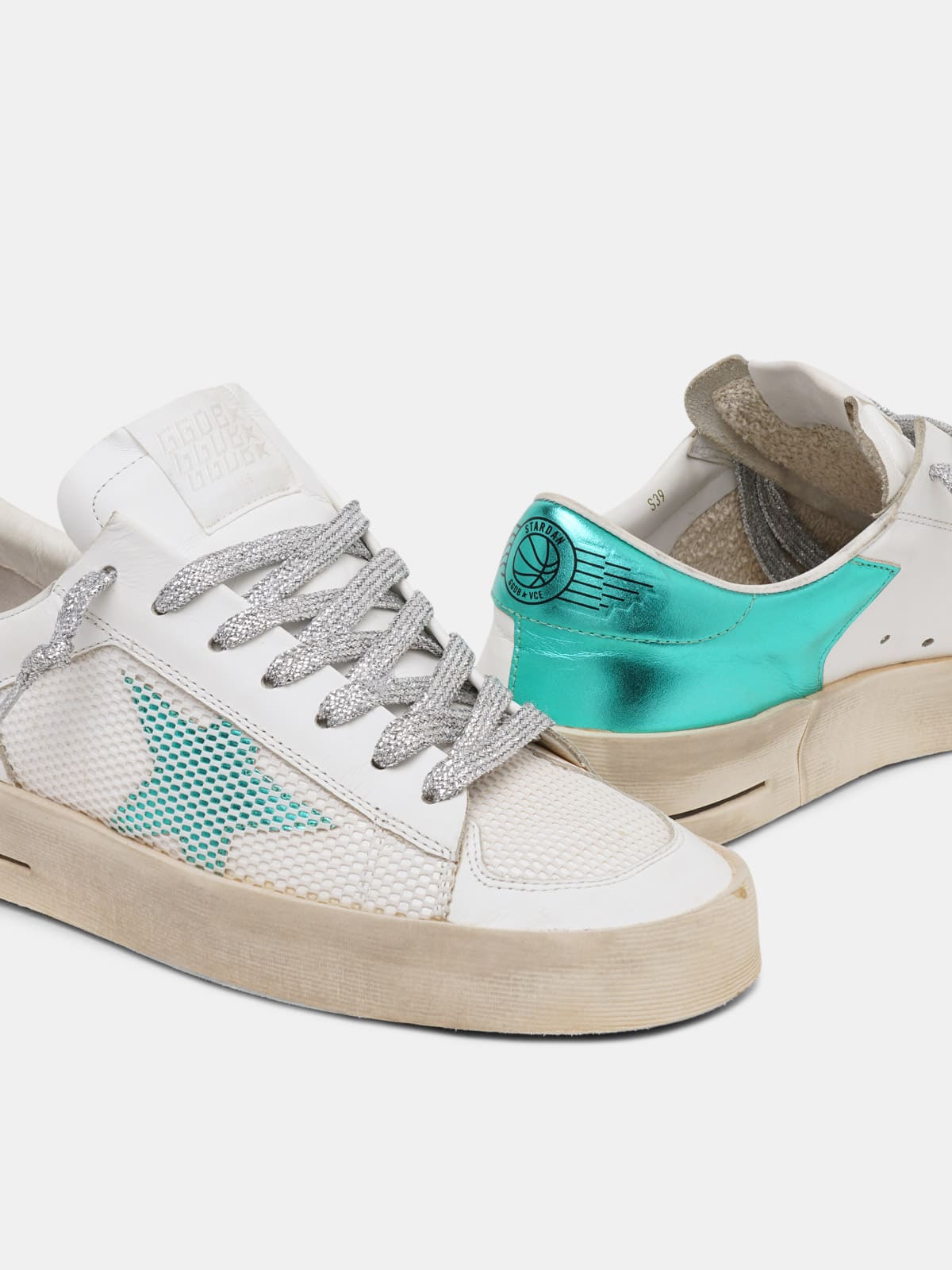 Golden Goose - Sneakers Stardan blanches et vert d’eau in 