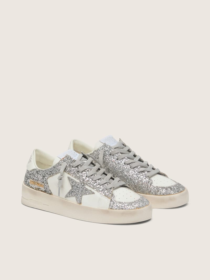 Golden Goose - Stardan Donna in pelle bianca e glitter in 
