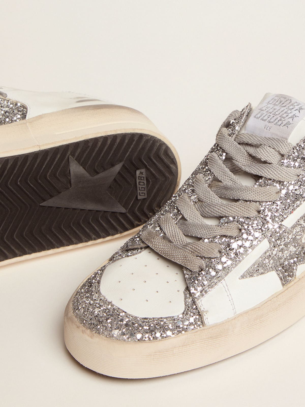 Golden Goose - Stardan femme en cuir blanc et paillettes in 