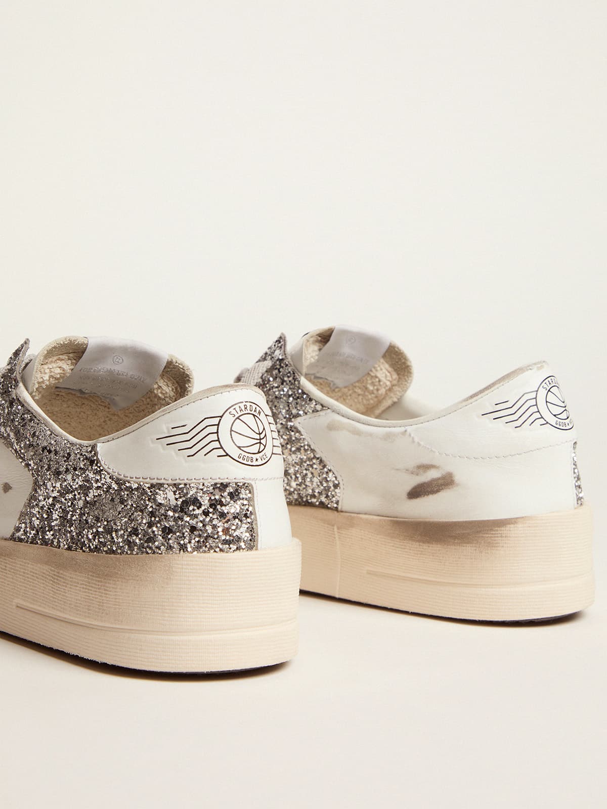 Women's Stardan in white leather and glitter