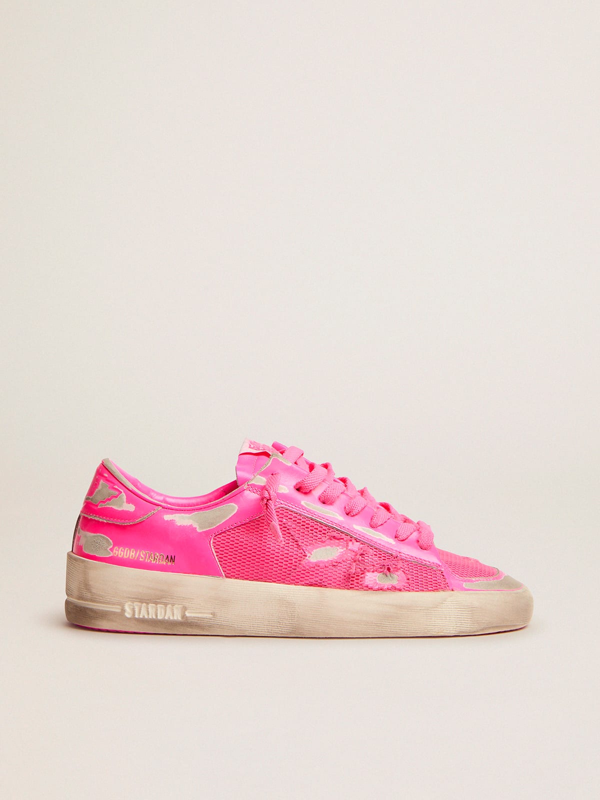 Golden Goose - Damensneakers Stardan aus Leder und Mesh in Neonrosa in 