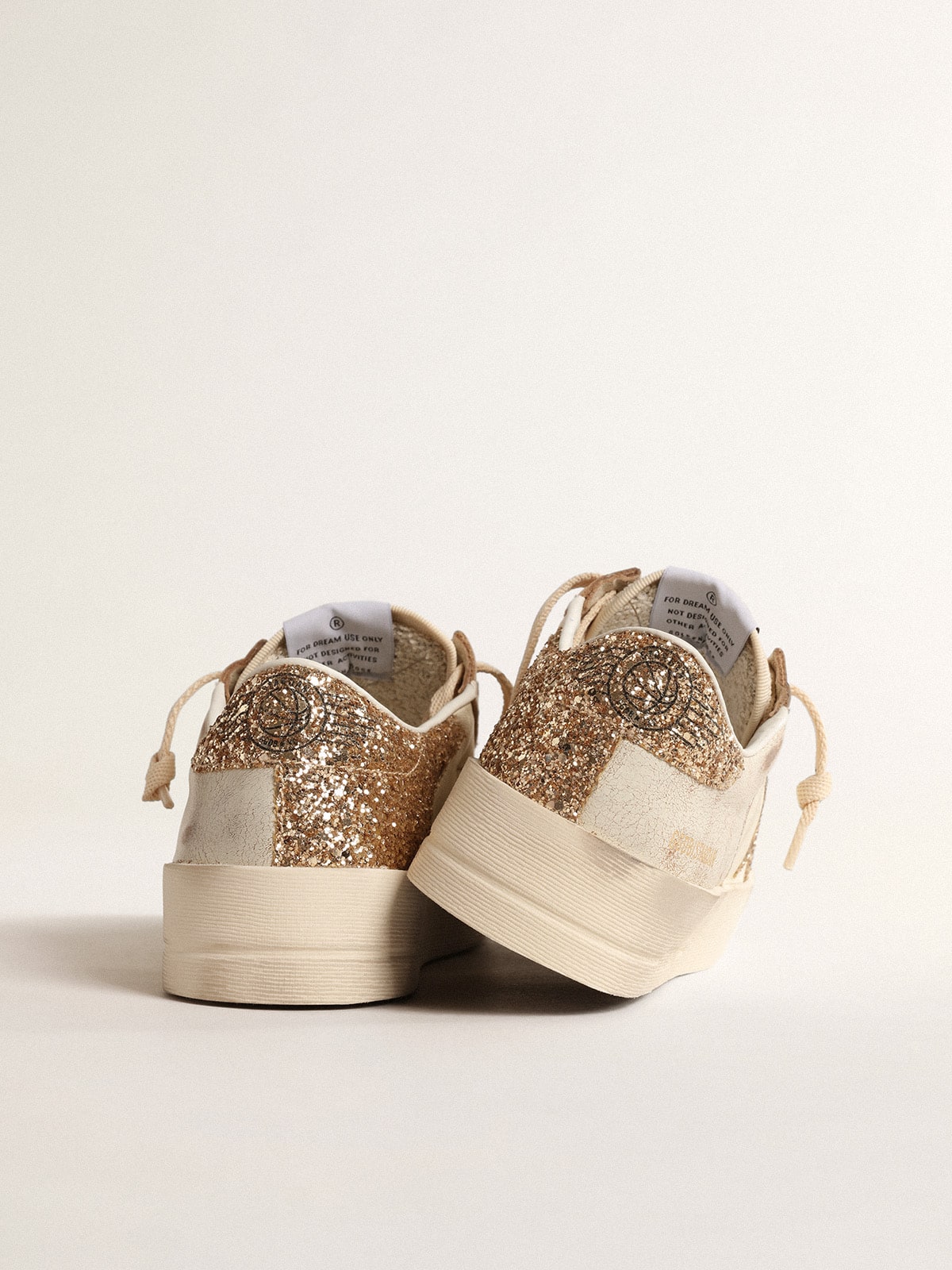 Golden Goose - Women’s Stardan in ecru nappa leather with gold glitter star and heel tab in 