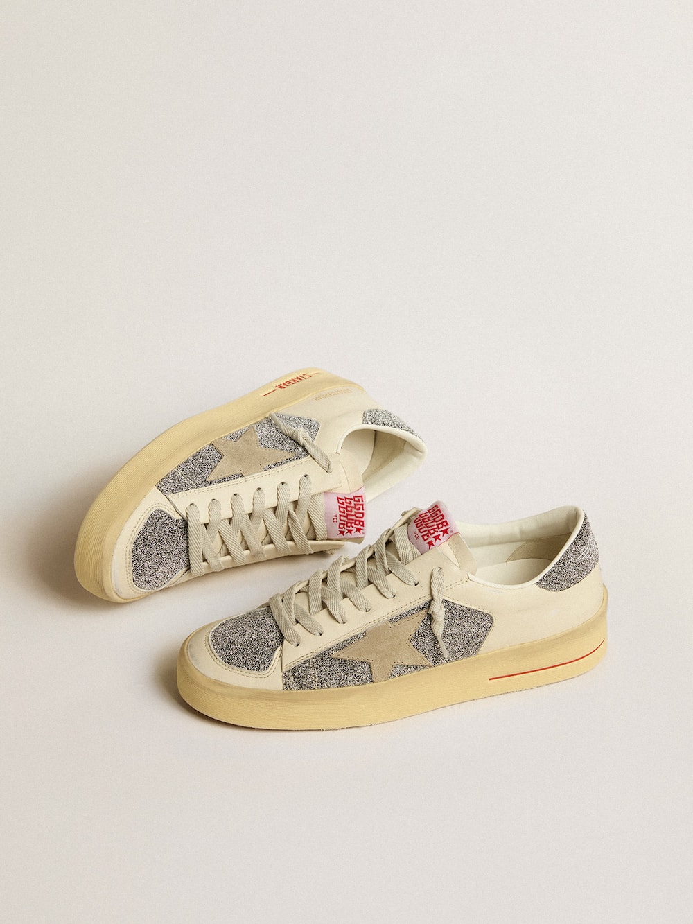 Golden Goose - Women's Stardan in suede with sand star and silver Swarovski crystal inserts in 