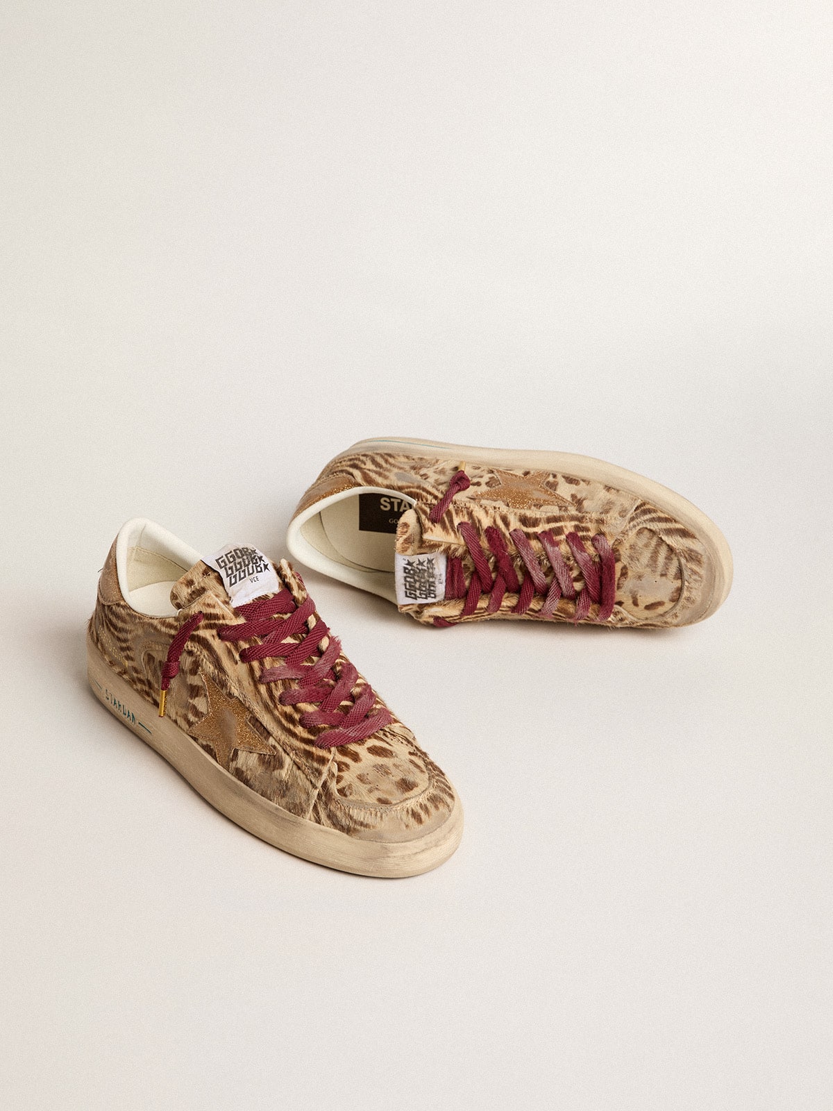 Golden Goose - Stardan Donna LTD in cavallino animalier con stella in glitter oro in 