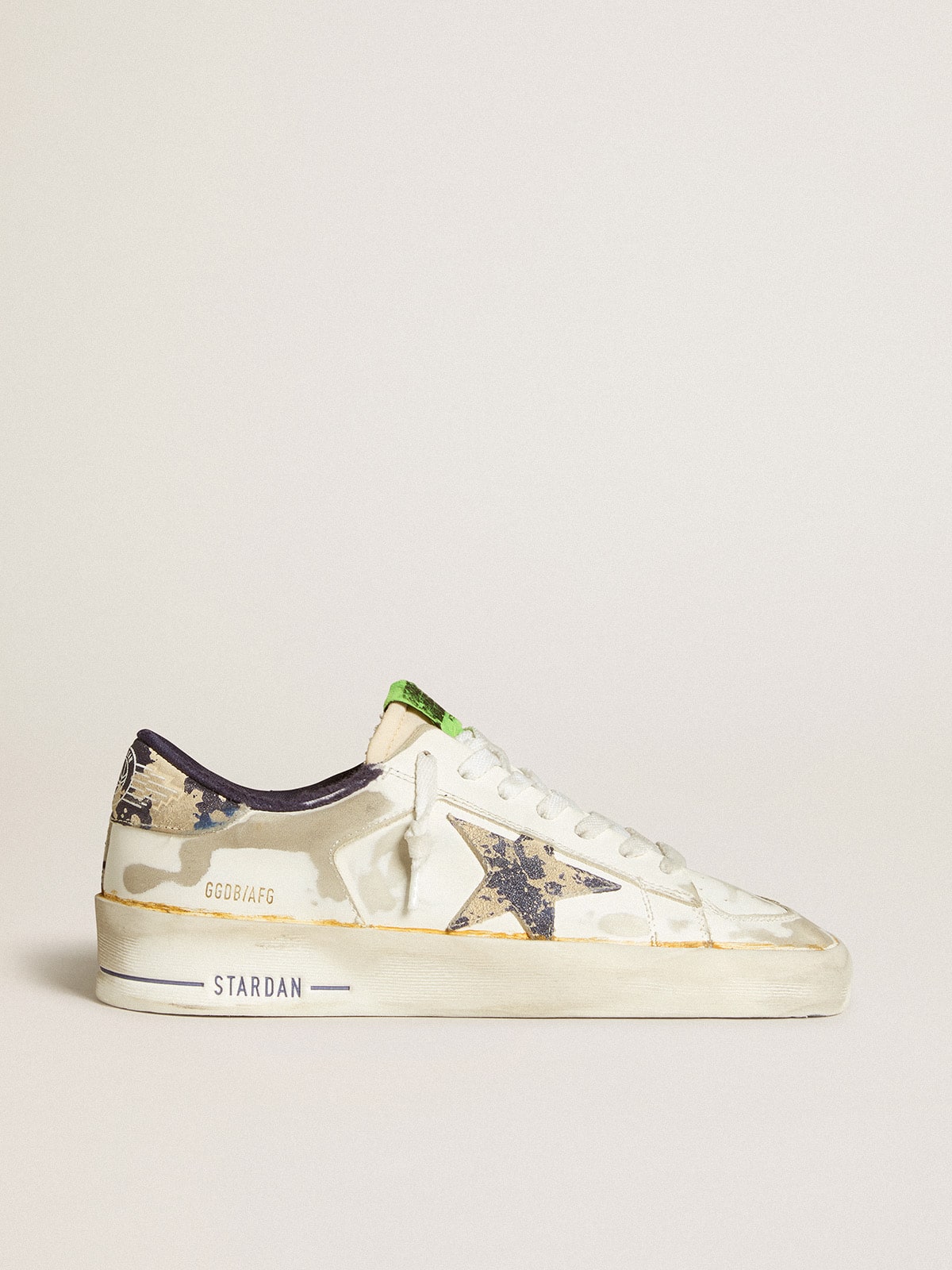 Women s Stardan LAB in white leather with a camouflage star and heel tab Golden Goose