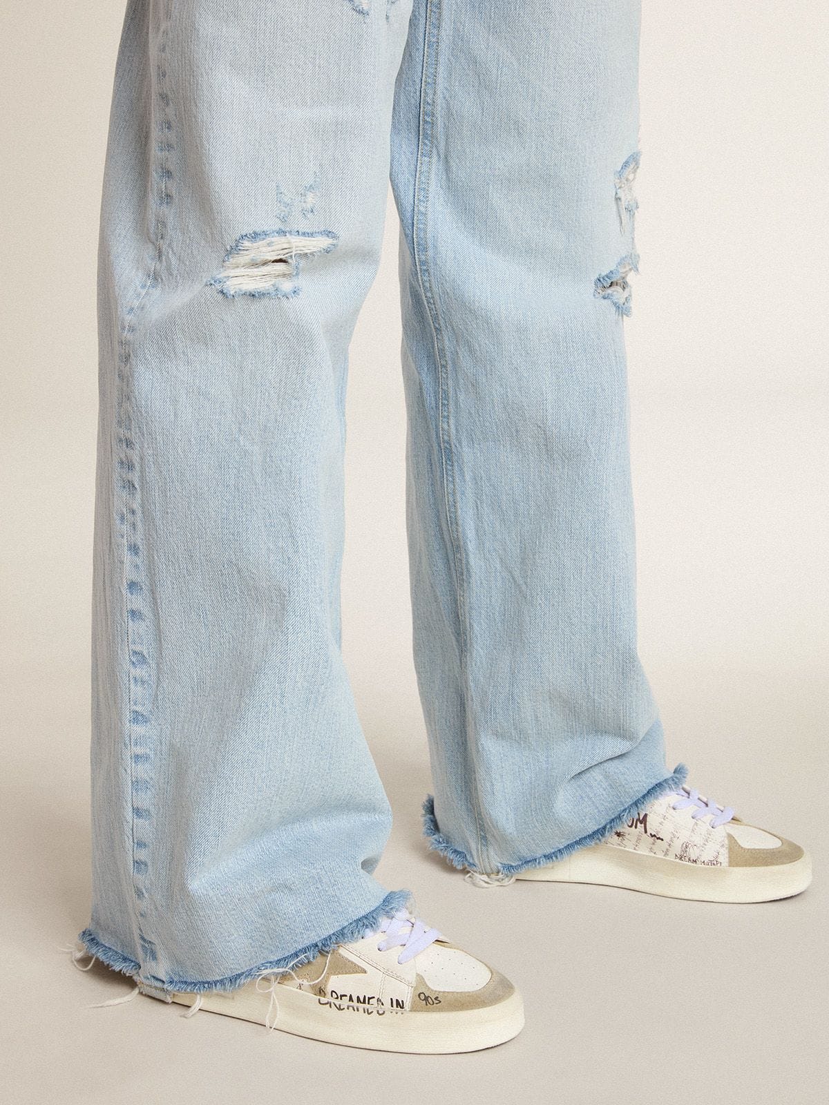 Golden Goose - Stardan with beige suede star and toe and all-over lettering and patterns  in 