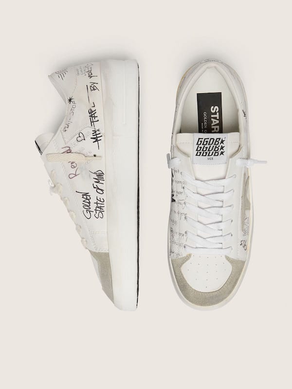Golden Goose - Stardan with beige suede star and toe and all-over lettering and patterns  in 