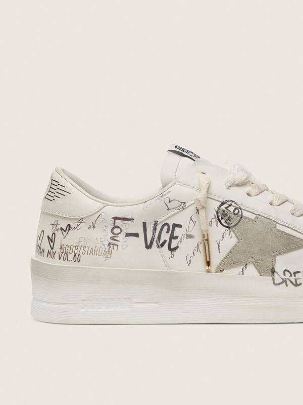 Golden Goose - Stardan with beige suede star and toe and all-over lettering and patterns  in 