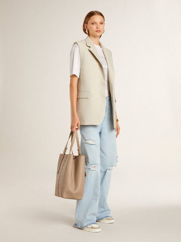 Golden Goose - Stardan with beige suede star and toe and all-over lettering and patterns  in 