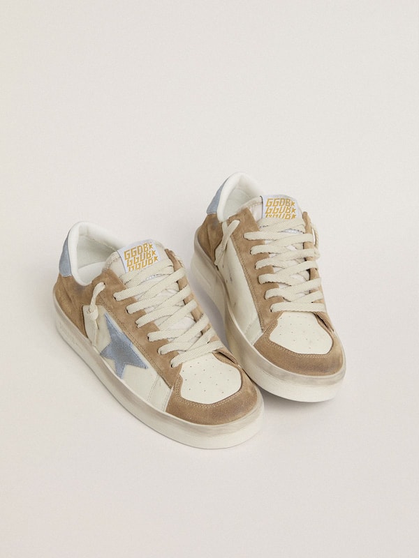 Golden Goose - Stardan LTD in white leather and tobacco suede with light blue suede star and heel tab in 