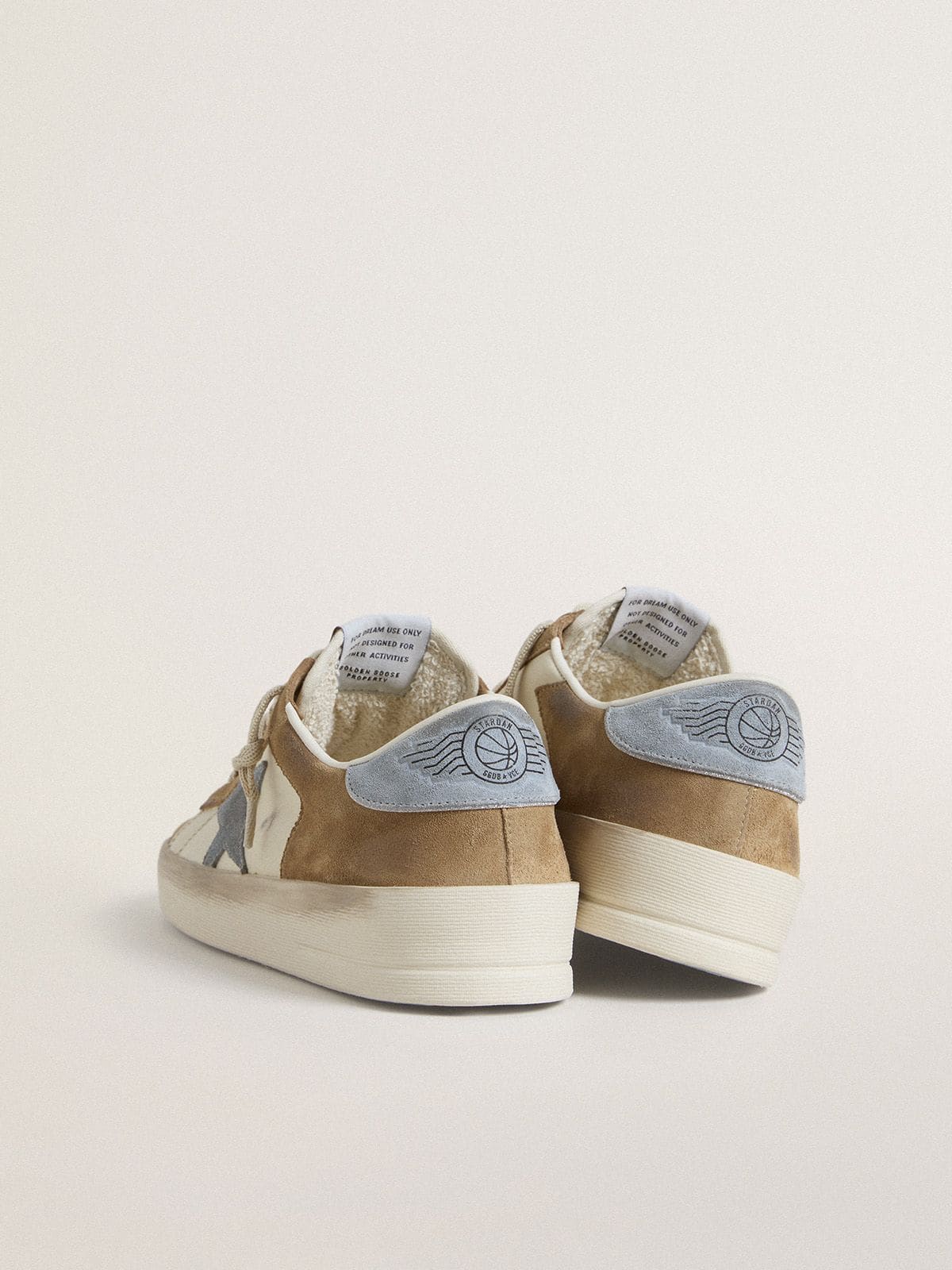 Golden Goose - Stardan LTD in white leather and tobacco suede with light blue suede star and heel tab in 