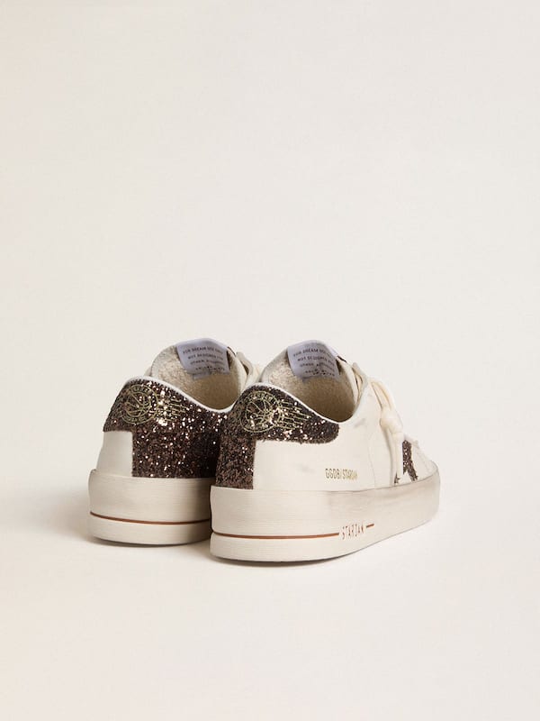 Golden Goose - Women's Stardan in white leather with brown glitter star and heel tab in 