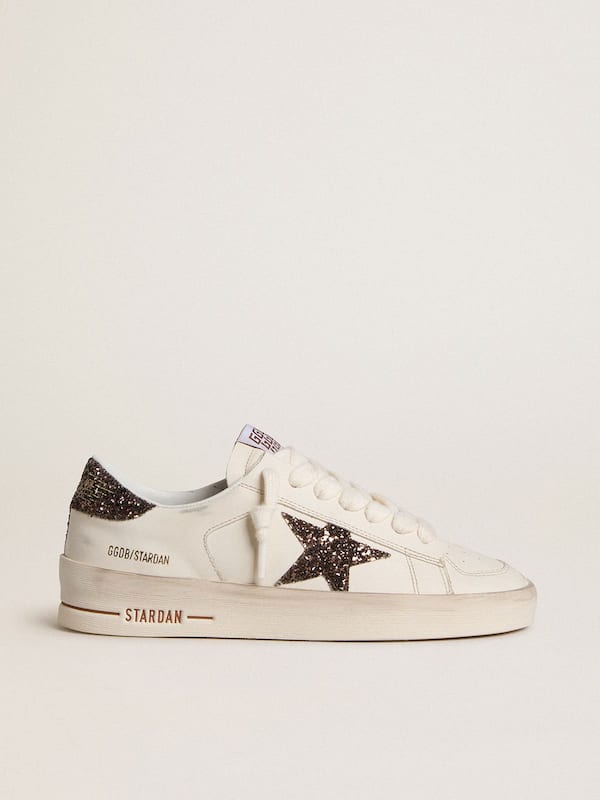 Golden Goose - Women's Stardan in white leather with brown glitter star and heel tab in 