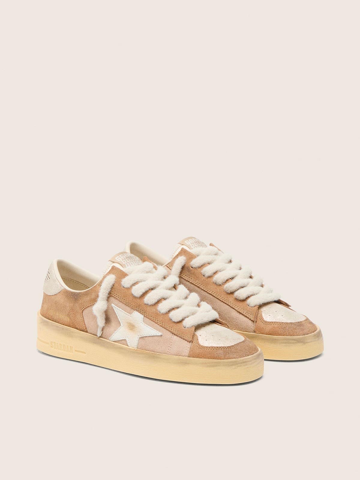Golden Goose - Stardan donna in suede tabacco e beige con stella bianca in 