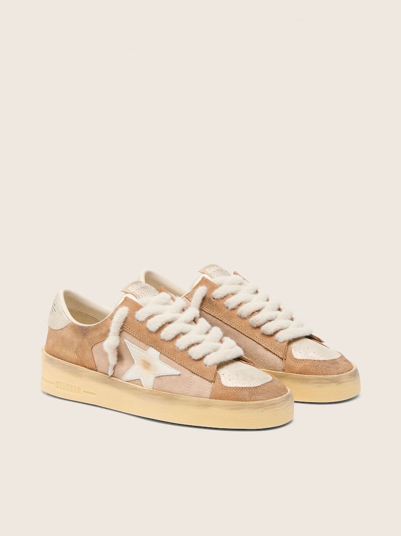 Golden Goose - Stardan donna in suede tabacco e beige con stella bianca in 