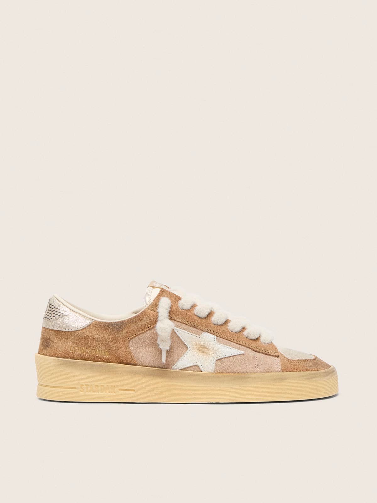 Golden Goose Stardan donna in suede tabacco e beige con stella bianca Stardan beige woman