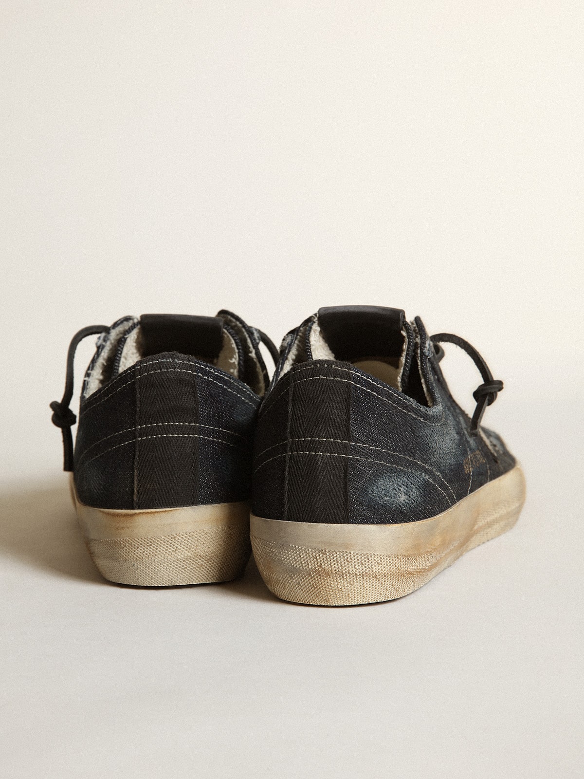 Golden Goose - V-Star in midnight-blue denim with black leather star and toe in 