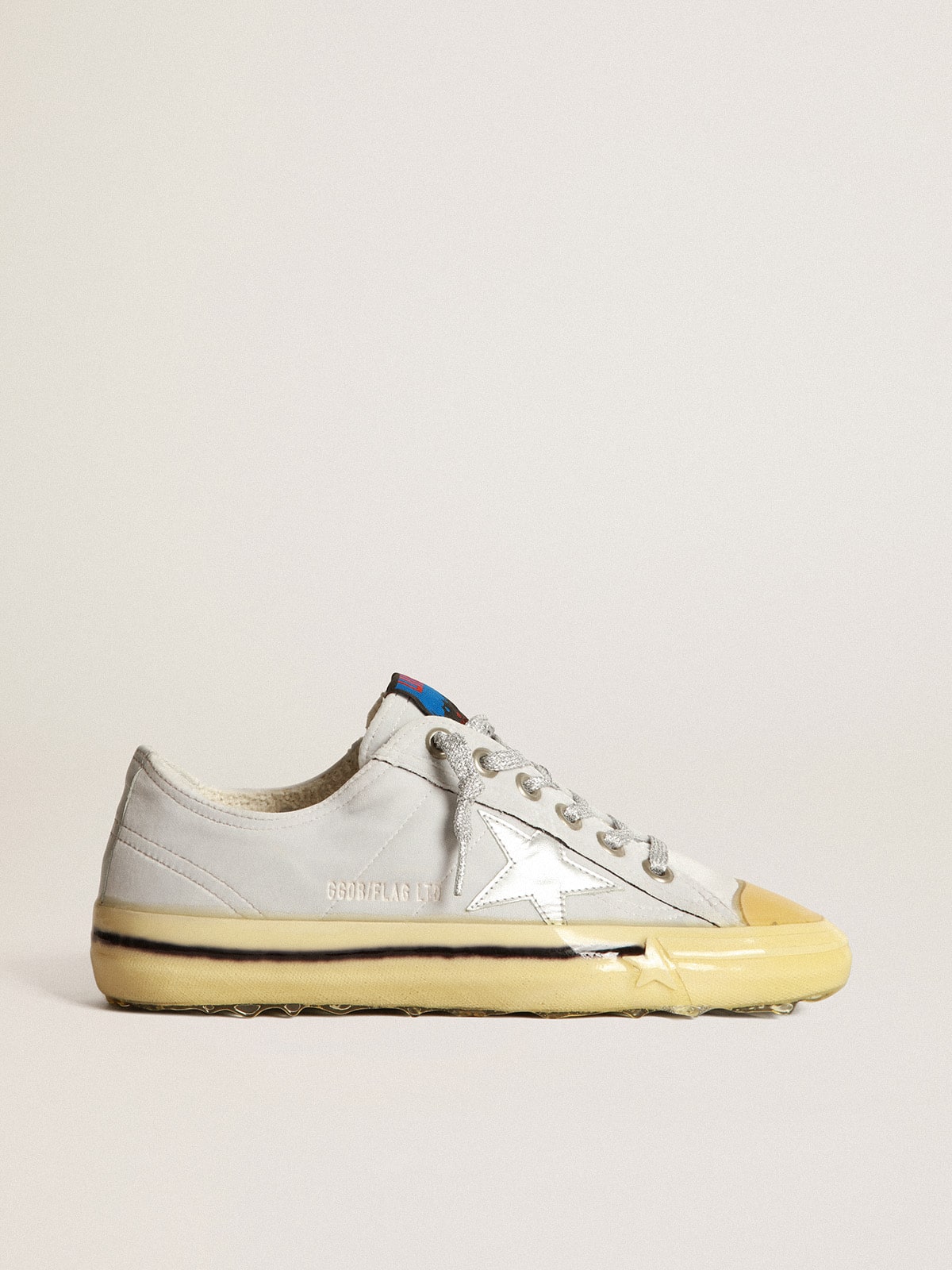 Golden Goose - V-Star LTD sneakers in light gray velvet with silver laminated leather star in 