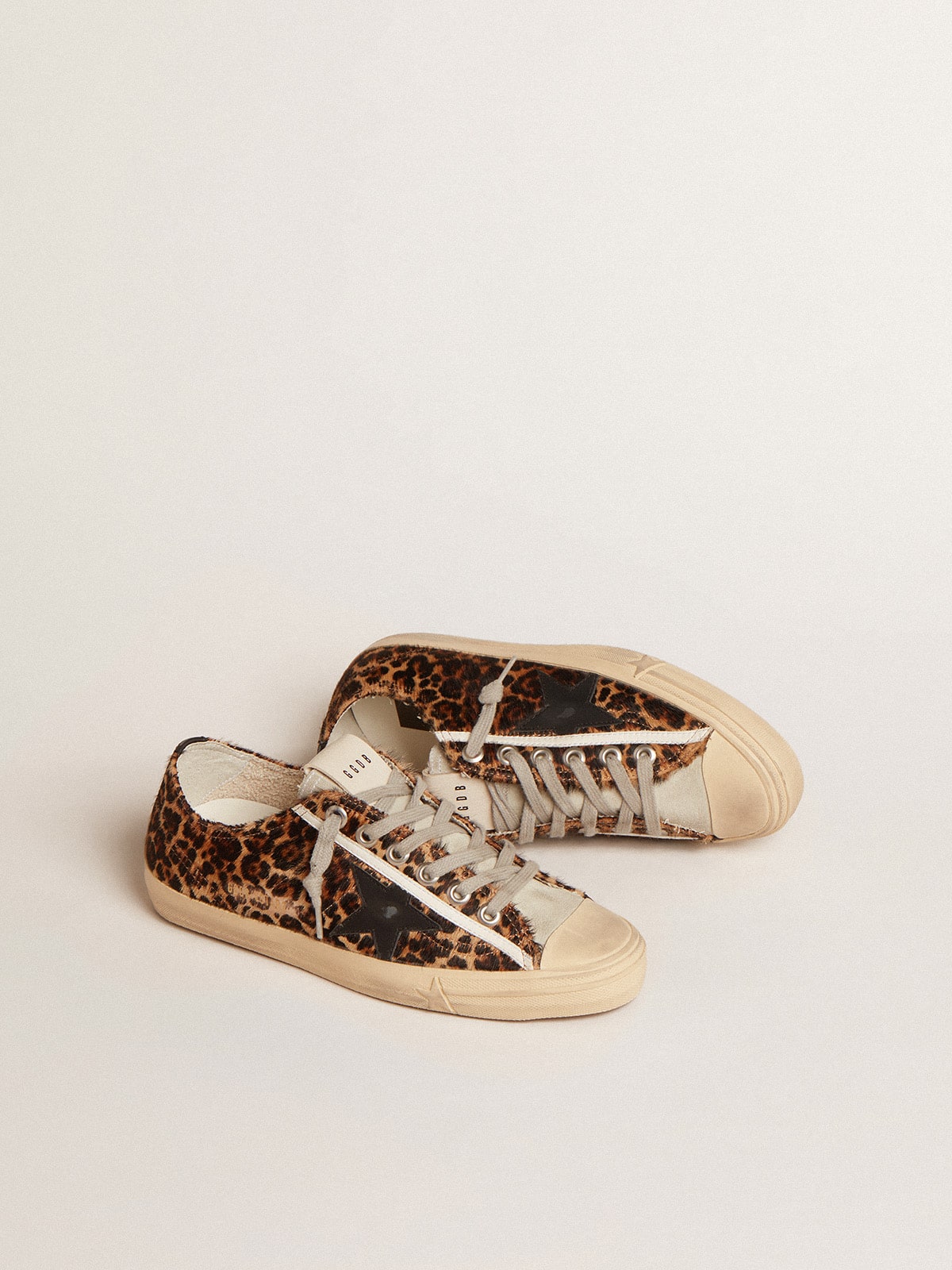 Golden Goose - V-Star in leopard pony skin with black leather star and heel tab in 