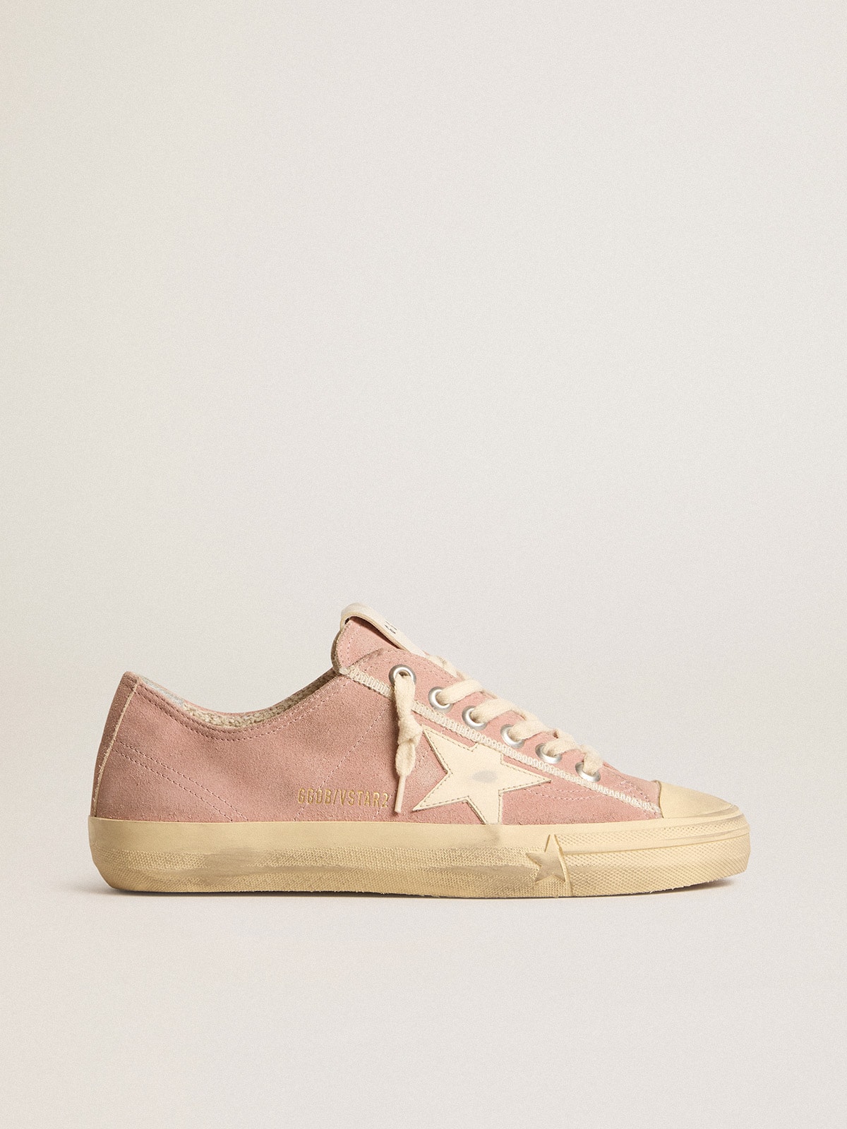 Golden Goose - V-Star en daim rose avec étoile en cuir couleur crème in 