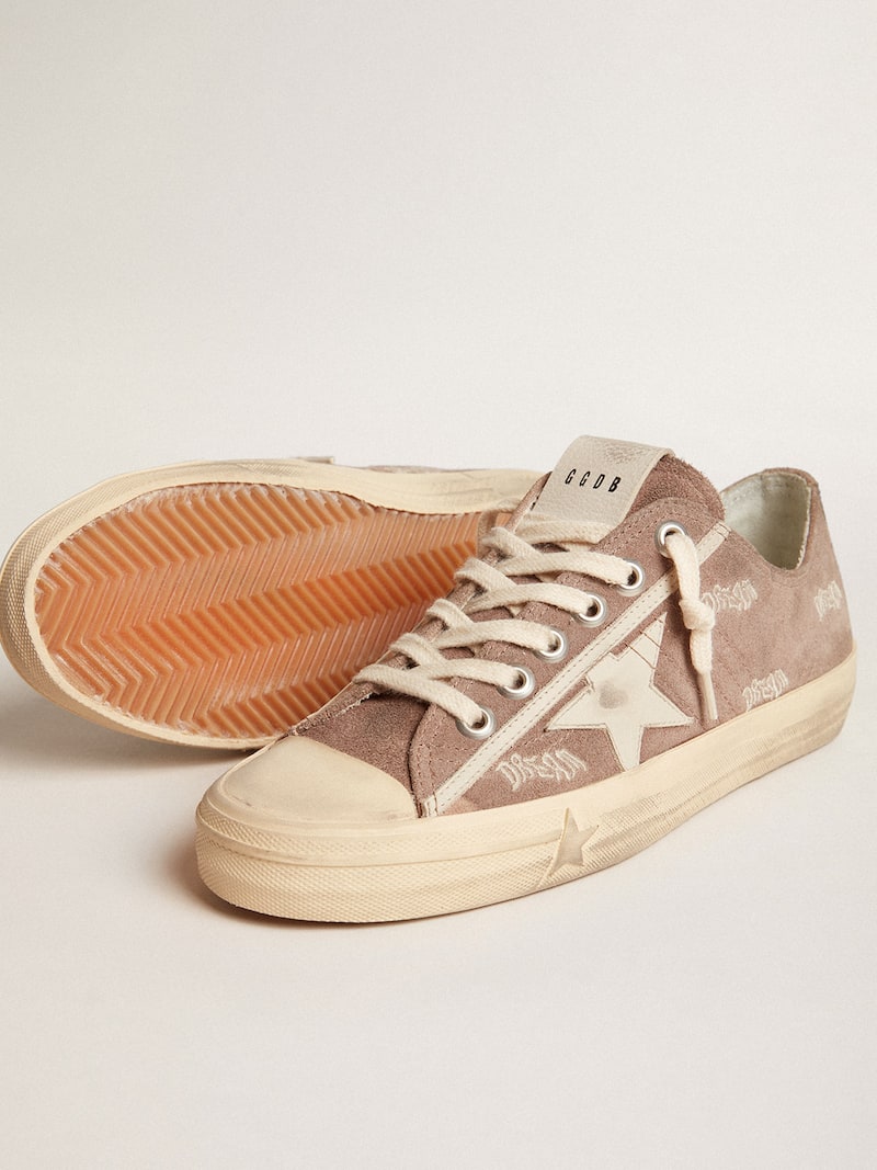 Golden Goose - V-Star Donna in suede color tortora con stella in pelle grigio chiaro in 