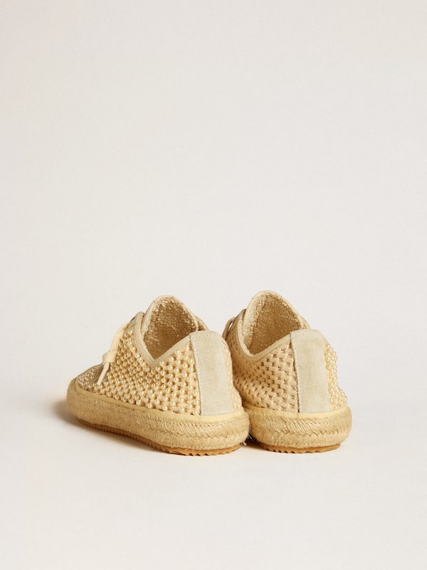 Golden Goose - Women's V-Star in canvas with all-over pearls and raffia in 