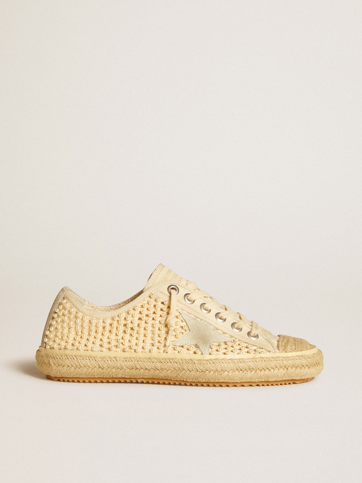 V-Star in canvas with all-over pearls and raffia | Golden Goose