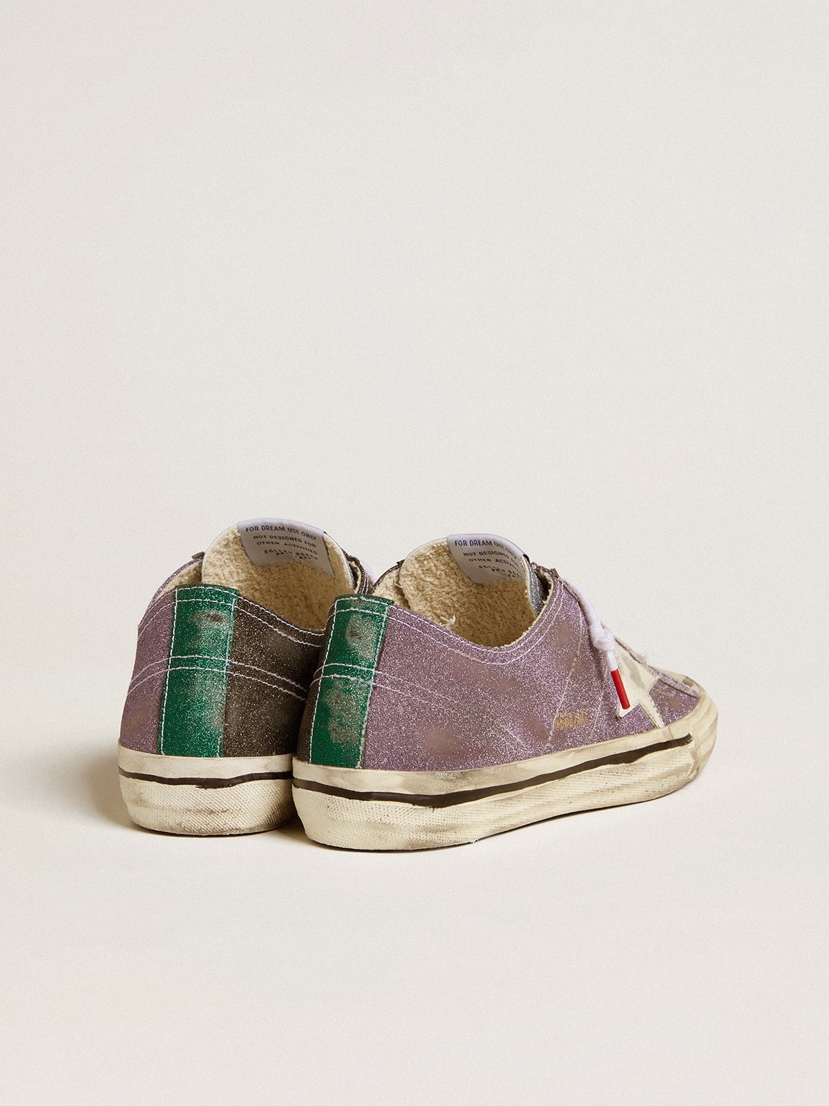 Golden Goose - Women’s V-Star LAB in lilac leather and glitter with white star and silver glitter tongue in 