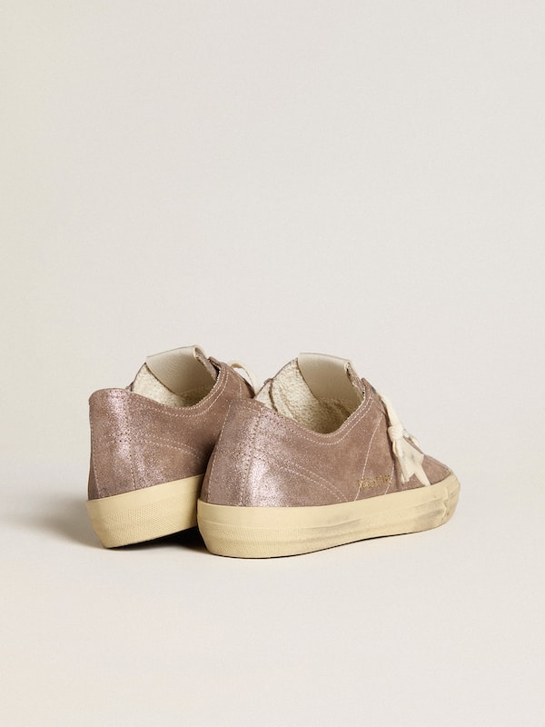 Golden Goose - Women's V-Star in light brown metallic suede with cream leather star in 