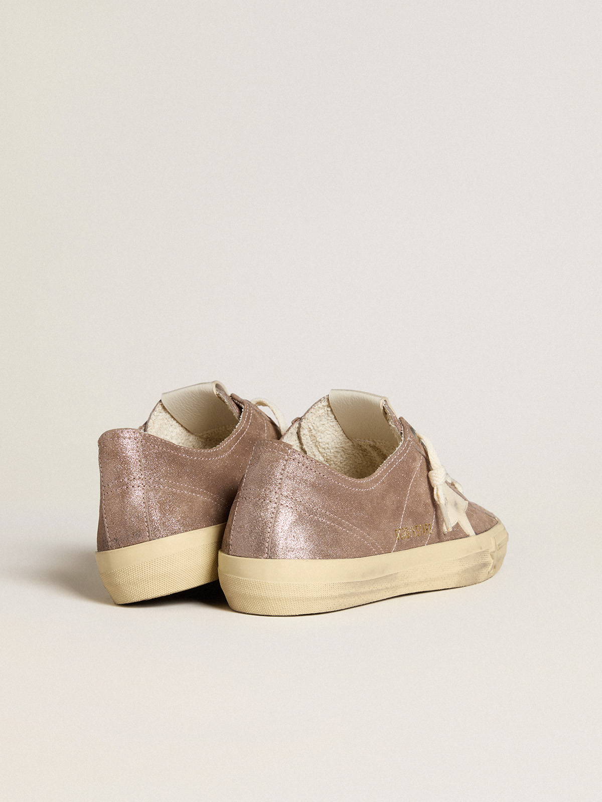 Golden Goose - Women's V-Star in light brown metallic suede with cream leather star in