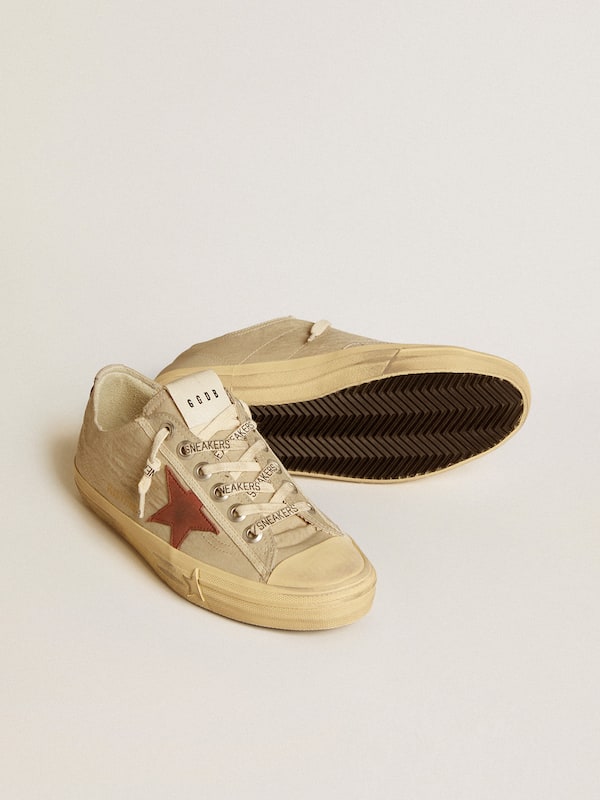 Golden Goose - V-Star in quartz-colored nylon with brick-red nubuck star in 