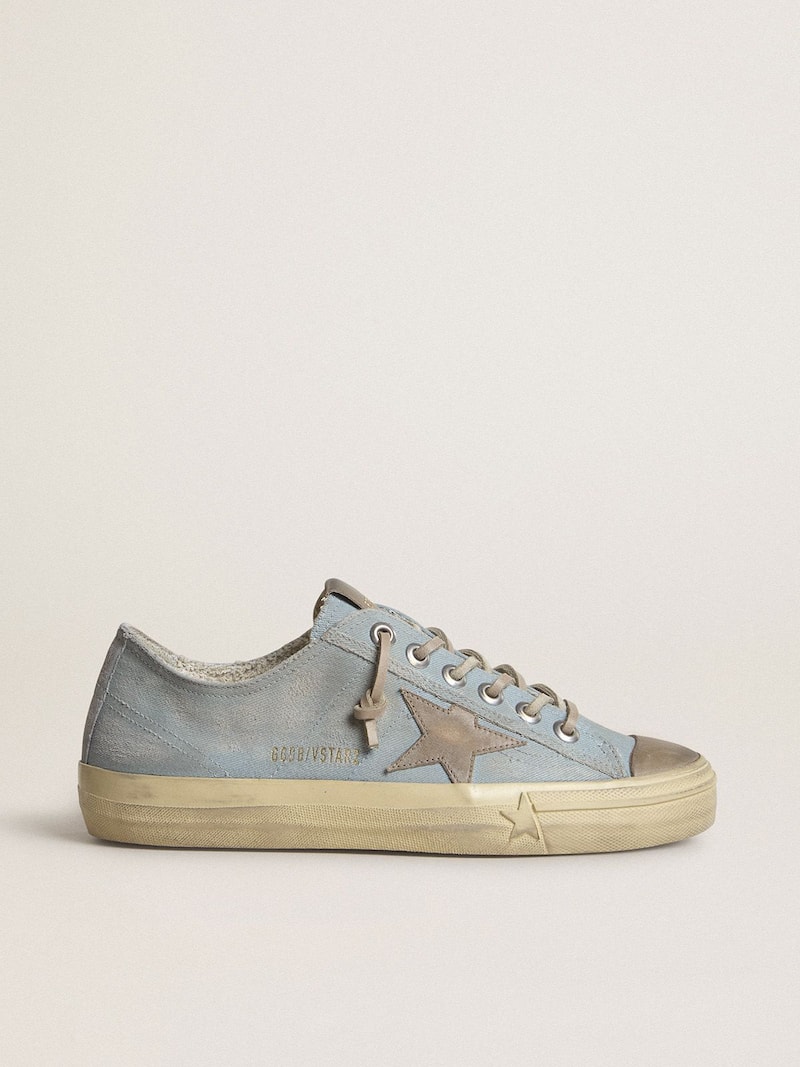 V-Star Damen aus azurblauem Canvas mit taubengrauem Lederstern